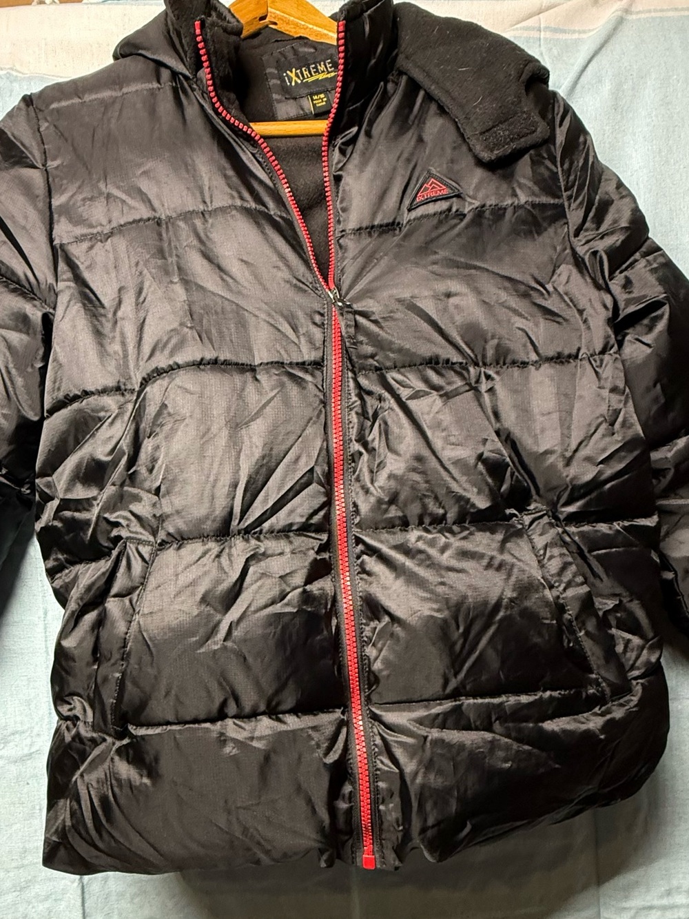Kids Black Puffer Jacket with Red Trim -